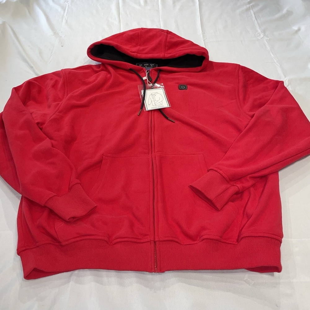 Mountain Leads Mens Heated Full Zip Hoodie Red Fleece Lined Large‎ L NEW